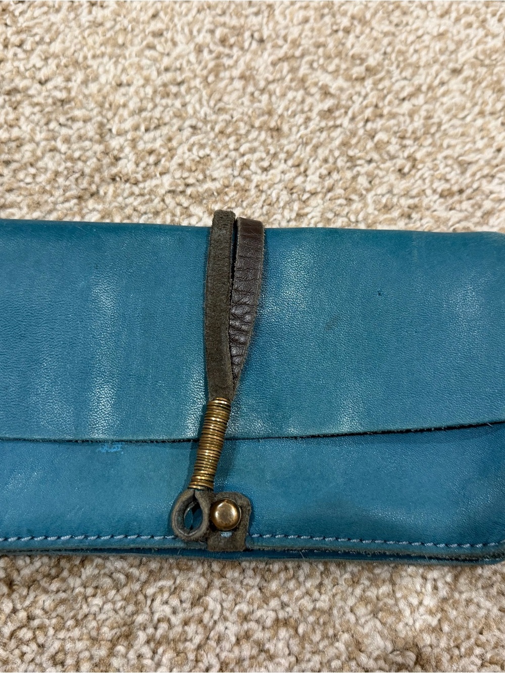 Blue Leather Wrap Clutch Wallet
